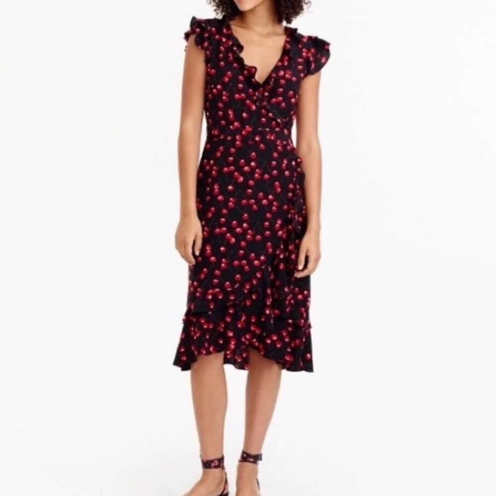 J Crew silk wrap dress in cherry print🍒